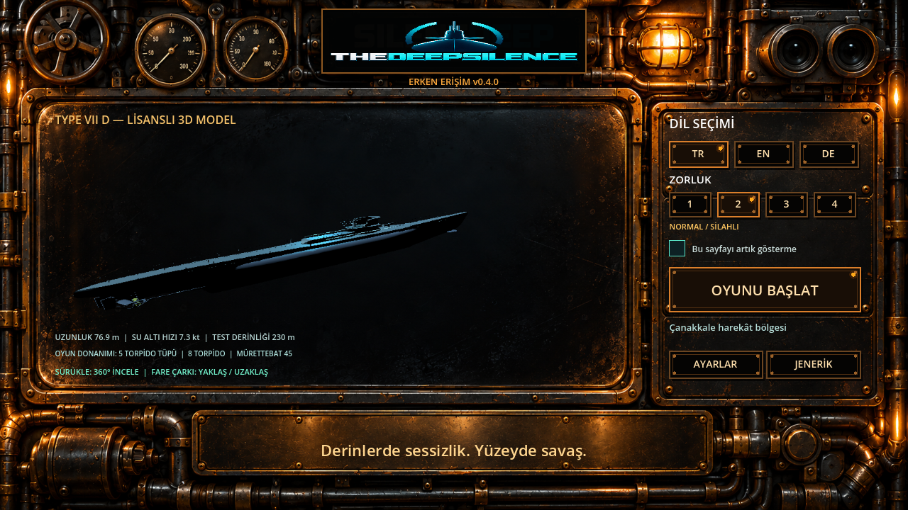 TheDeepSilence gerçek giriş ve denizaltı inceleme ekranı