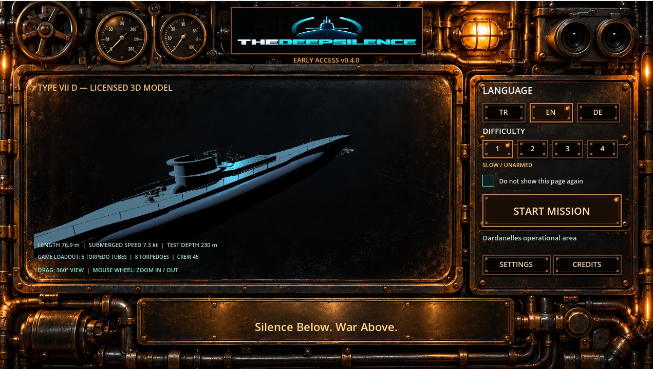 TheDeepSilence Type VII D denizaltı inceleme ekranı